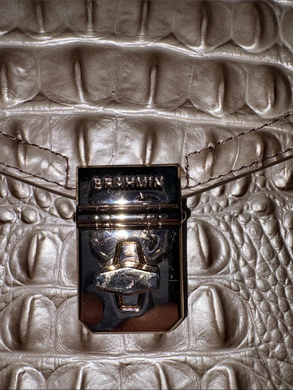 Brahmin Metallic Croc-Embossed Women’s Backpack Tote - Gold